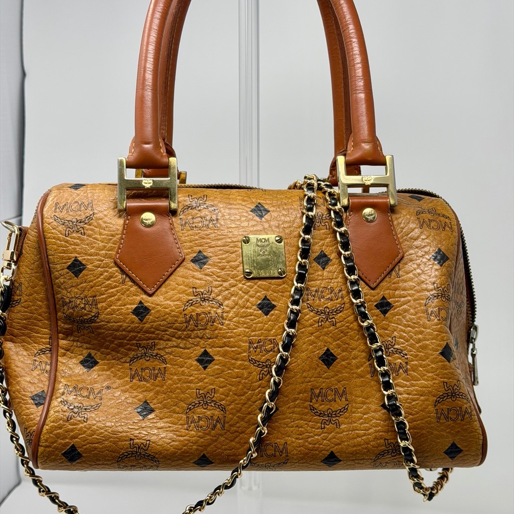 MCM Visetos Monogram Boston Women's Bag w/Crossbody Strap - Picture 2 of 11